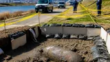 大村の河川敷で発見の不発弾 周辺で立ち入り規制