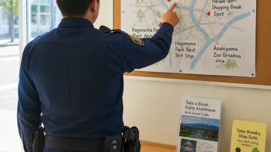 旭川東署が手書き地図で休憩場所を提示 英語併記で安全啓発