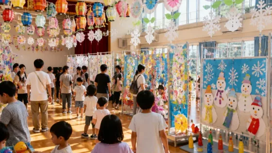 船橋どろんこ保育園、合同「どろんこ祭り」四季の制作で園内彩る