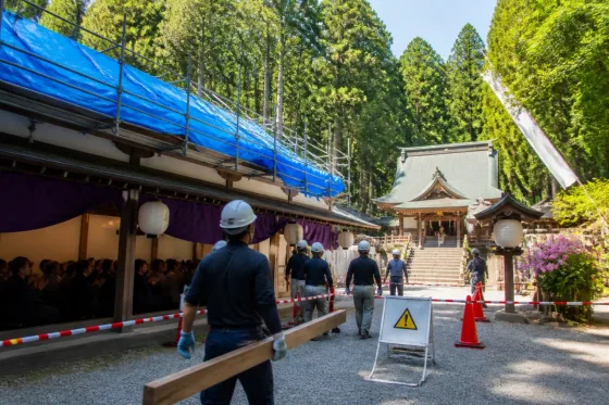 八戸・新羅神社、住民協力で地震被害の復旧が順調に進む