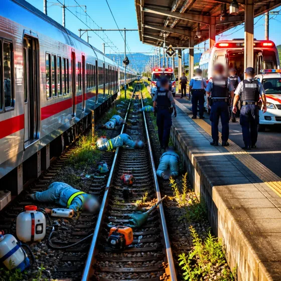 東武日光線構内で除草作業の作業員4人が列車にはねられ死亡