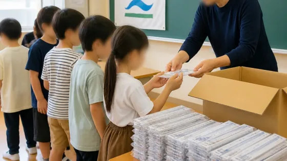 前橋の小学生へ配布 ザスパ群馬と池下工業が“オリジナル定規”贈呈