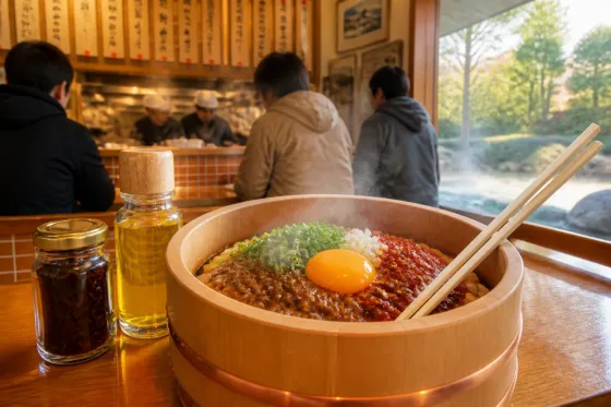 岡崎で銭湯発の「岡崎まぜめん」発売 風呂桶で提供、地域発信を強化