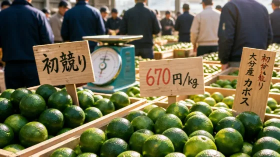 露地カボスが旬入り 初競りで例年より高値、出荷は本格化