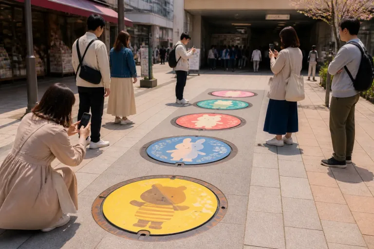 しんちゃんデザインのマンホールを春日部市内に設置