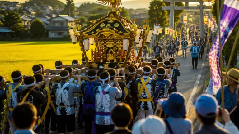 由利本荘の赤田大仏祭り みこしが五穀豊穣を願い練り歩く