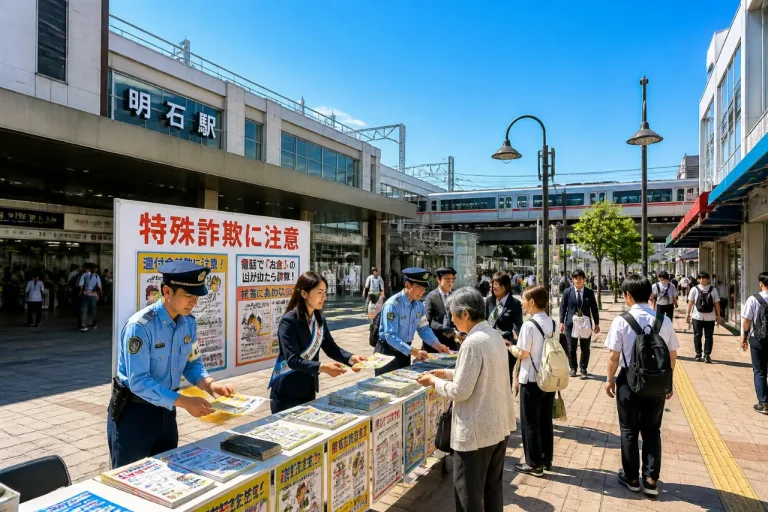 明石で特殊詐欺被害急増 駅前で警察・銀行が注意喚起