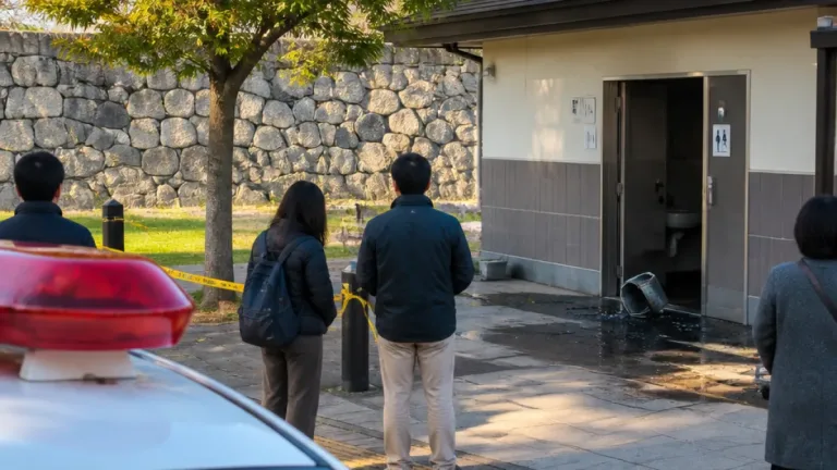 尼崎城址公園の公衆トイレで不審火 通行人が発見し消火、警察が状況確認