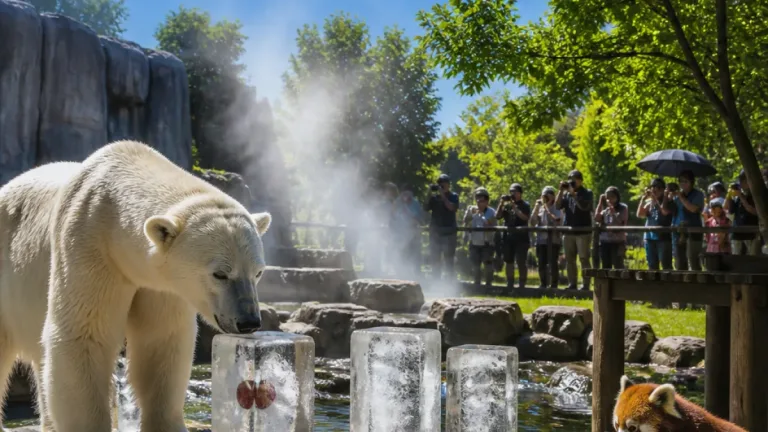 旭山動物園、氷柱で猛暑を乗り切る動物たちに涼を提供