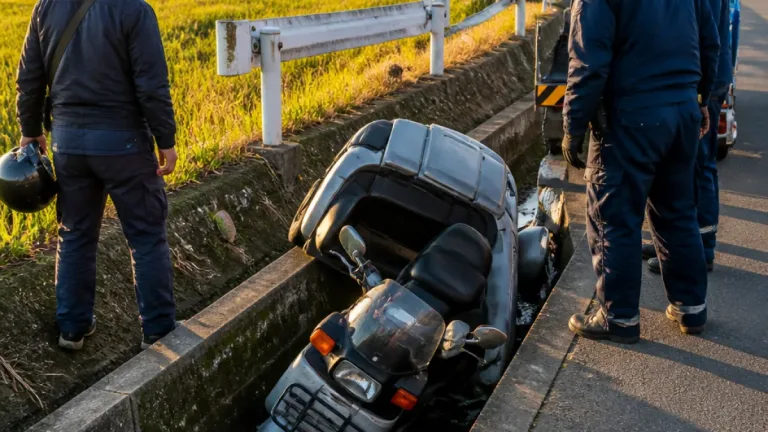 試乗中に電動三輪バイクが用水路に転落、79歳男性が死亡