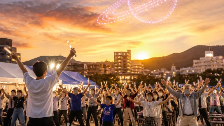 ドローンショーと“オタ芸”体操で健康促進 大分市で世代交えた催し