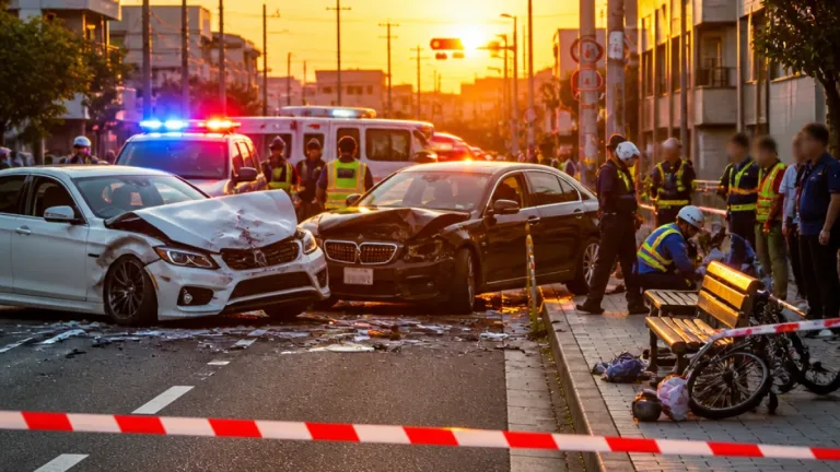 藤沢・県道交差点で乗用車衝突、歩道上の歩行者ら負傷