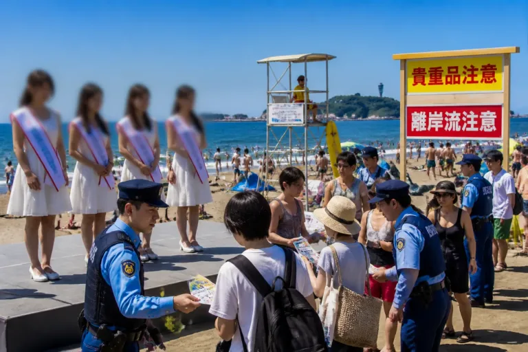 藤沢で一日署長が注意喚起 海水浴シーズン、置引や水難に警戒を
