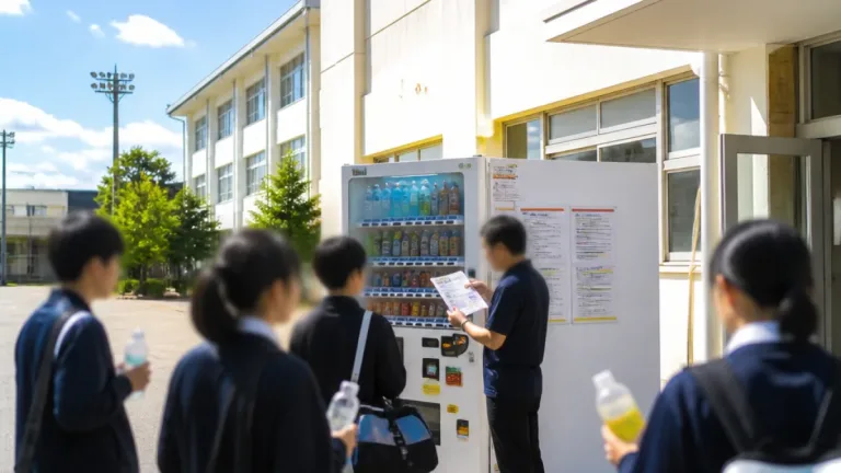 深津中に市内初の校内自販機設置 生徒発案で熱中症対策を実現