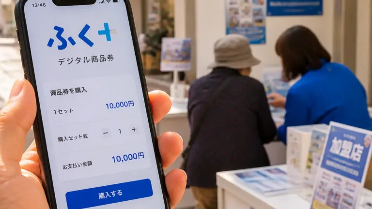 デジタル商品券「ふく+」第2回、抽選不要で即購入・即利用に