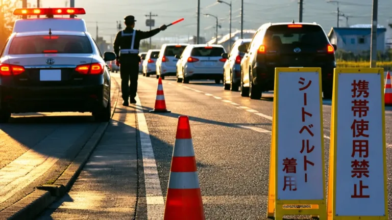 福井・越前市で道路取り締まり シートベルトと携帯に重点