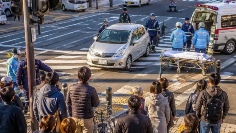 信号のある横断歩道で女性がはねられ死亡