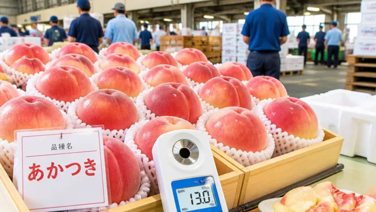 糖度13度超、福島産モモ「あかつき」の良品示す試食会