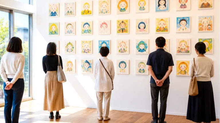 福山で「笑い文字」作品展、丸みある筆致が来場者の心を和ませる