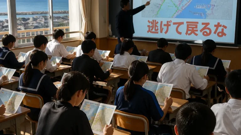八戸市内中学校で震災教訓の特別授業「逃げて戻るな」を伝承