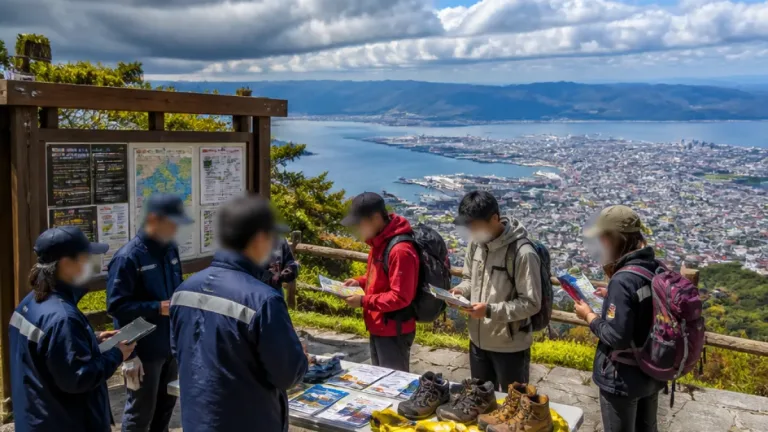 函館山で山岳遭難防止啓発 西署が登山口で注意喚起
