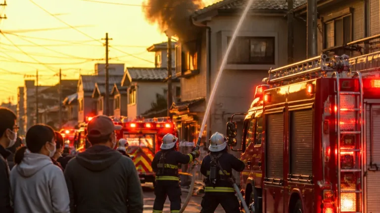 東大阪の住宅で火事 けが人なし、消防が消火活動続ける