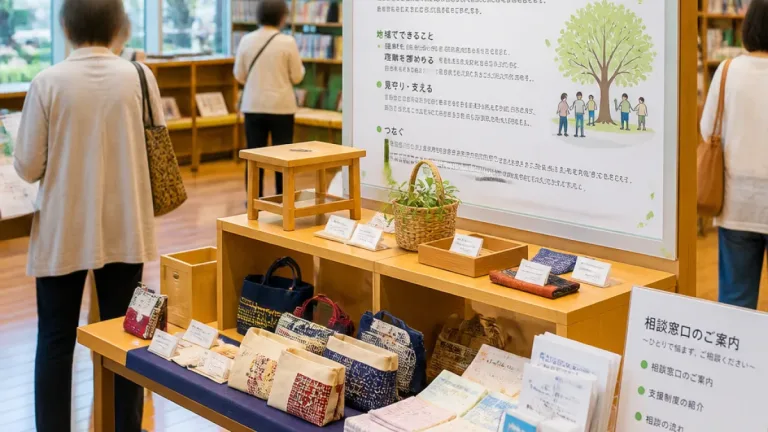 東大阪の図書館で再犯防止の展示始まる、刑務所作業製品も紹介