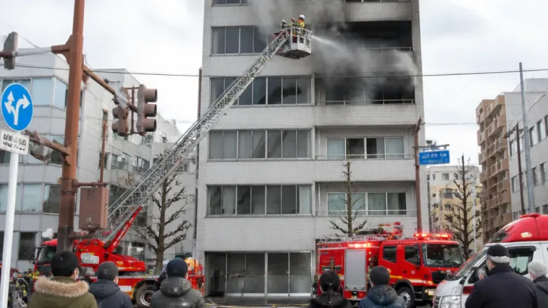 広島市中区本川町のビルで出火、消火活動続く