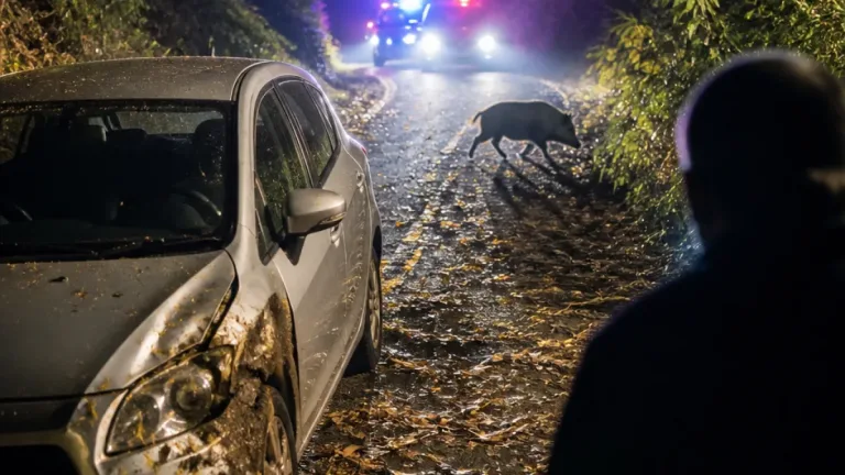 夜の農道で1メートル級イノシシと衝突、運転の男性が軽傷