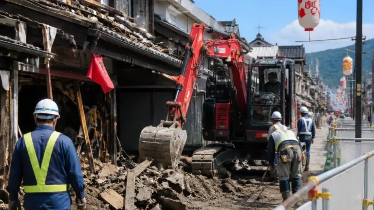 出雲・今市の大規模火災 がれき撤去と防護柵設置で商店街の復興へ一歩