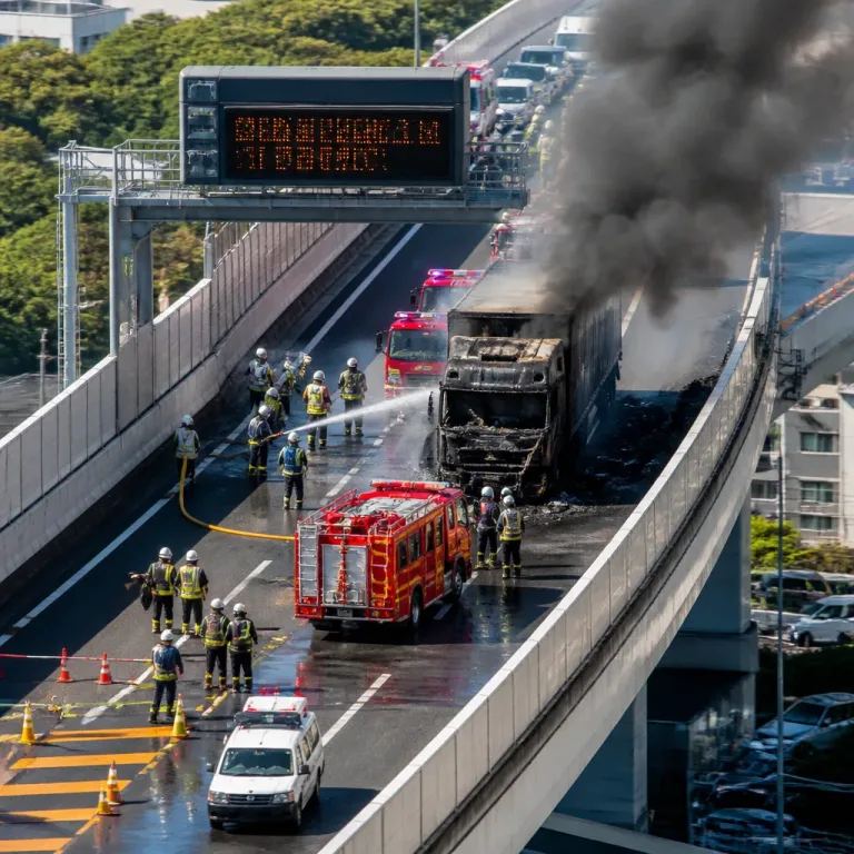 新名神で大型トラック出火、神戸JCT―川西IC間が通行止めに