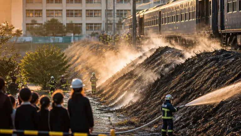 鹿児島で鹿児島本線沿いの草焼け火災 運行一時停止と小学校の児童避難