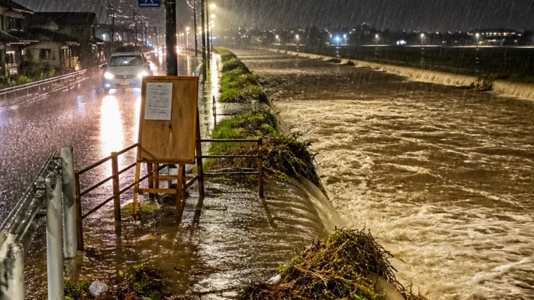 亀岡市で非常に激しい雷雨、浸水や河川氾濫に警戒を