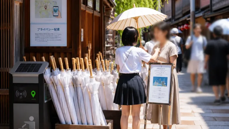 金沢で日傘貸出し実証、夏観光とごみ対策を測る試み