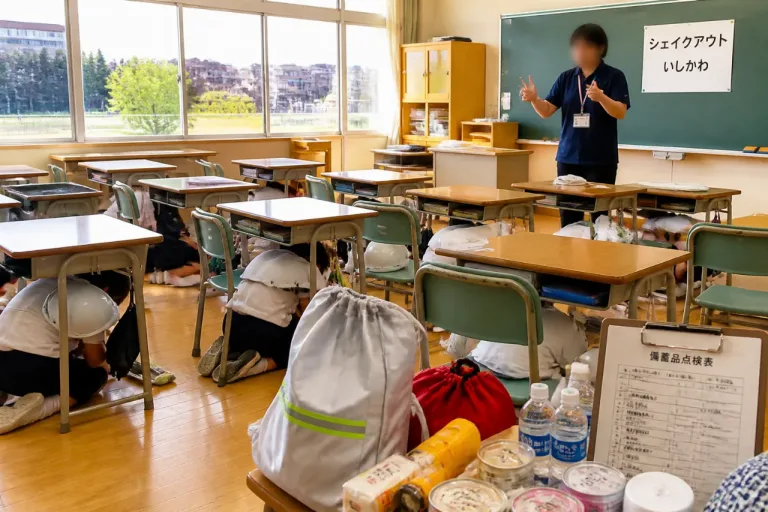金沢の小学校で一斉防災訓練 「シェイクアウトいしかわ」実施