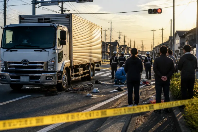 市道で大型トラックと自転車衝突 女性が死亡、春日部で痛ましい事故