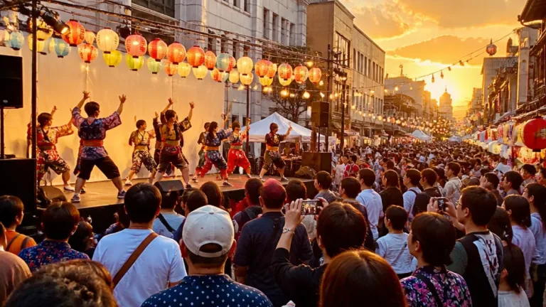 川越で歌と踊りの祭典 百万灯夏まつりの特設舞台