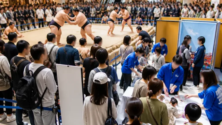 川口・アリオで湊部屋力士の稽古披露と取り組み体験開催