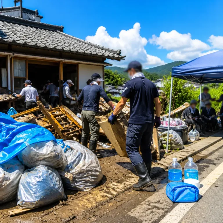 震度7の氷川町、炎暑の中で被災住宅の片付け続く