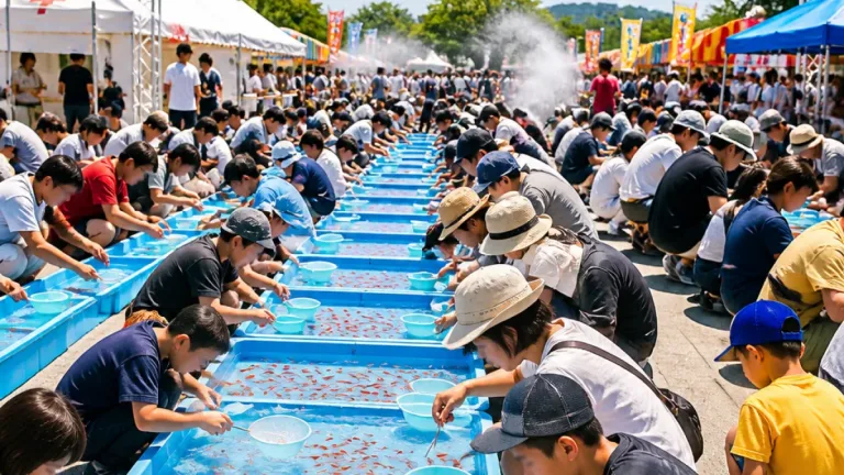 全国金魚すくい選手権 大和郡山で約1500人が技を競う