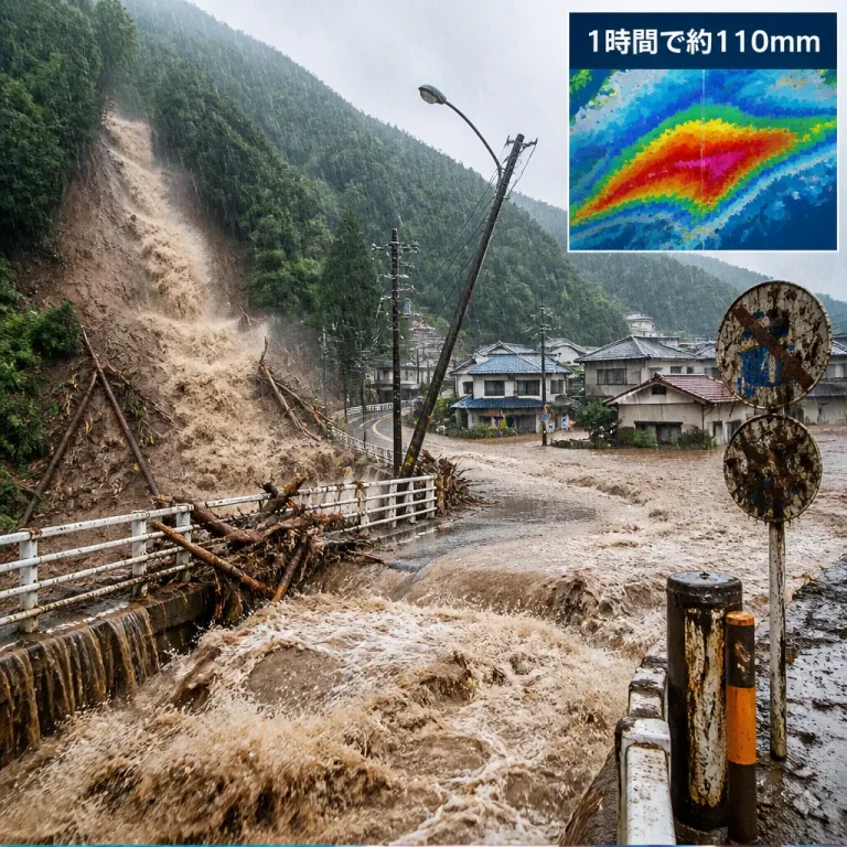山梨で1時間に約110ミリの記録的短時間大雨、直ちに警戒を