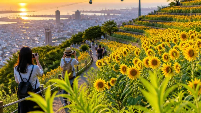 神戸・布引ハーブ園でひまわり畑が見ごろ、港景色とともに夏の風景に