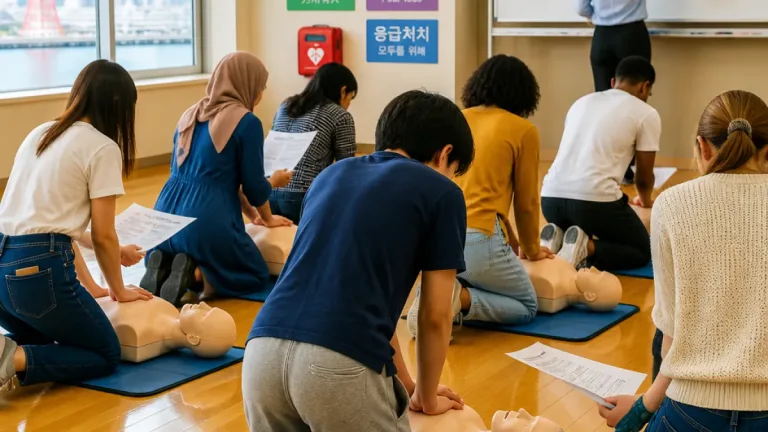 神戸で留学生らが救命処置学ぶ 多文化防災力の底上げへ