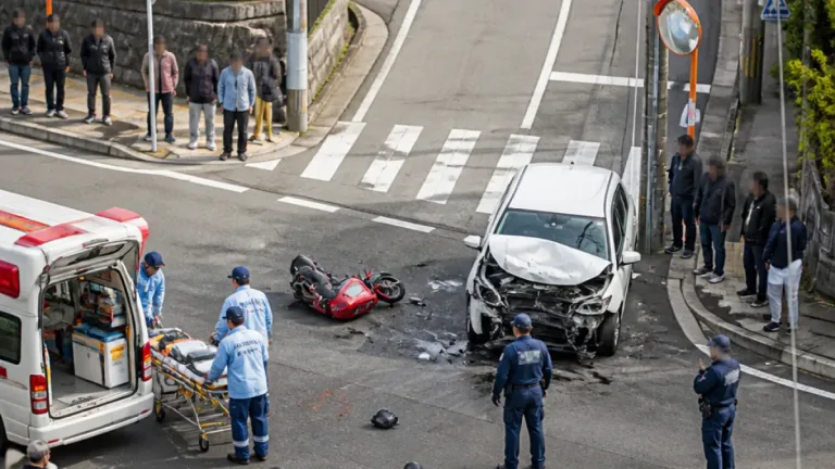 神戸・須磨で県道交差点の衝突、ミニバイク男性が重傷