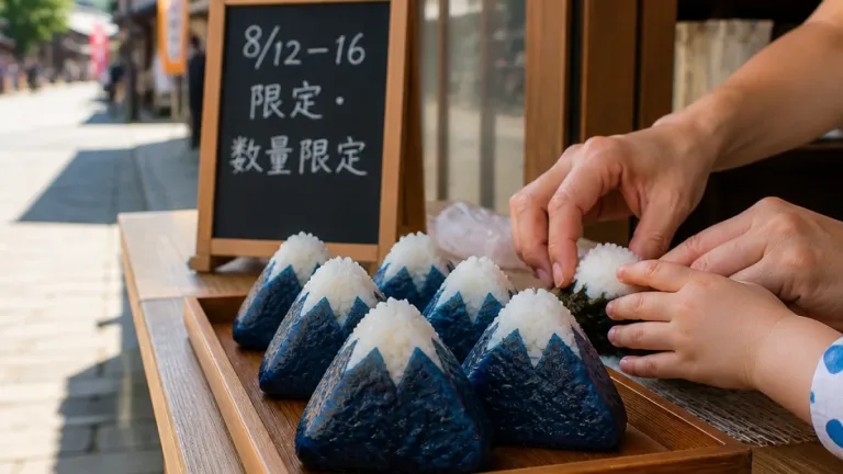 甲府で限定販売「青い富士山おにぎり」 親子で作れる新商品