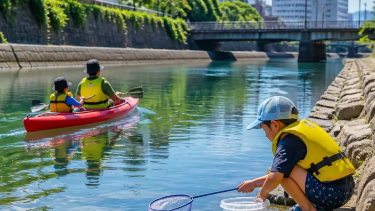 甲突川で親子カヌー体験、自然学ぶ