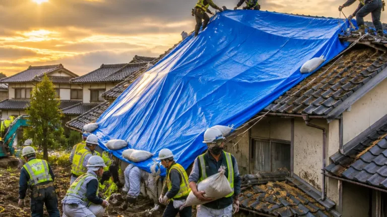 地震被災地で台風13号に備え急ピッチの対応進む