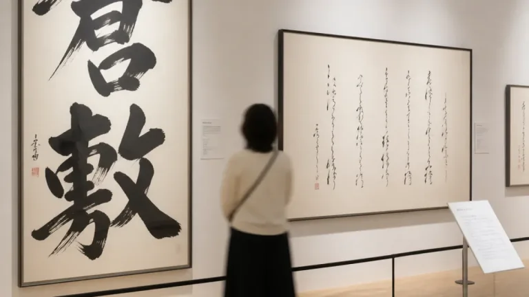 倉敷で市書道展が開幕、力強い漢字と繊細な仮名が並ぶ