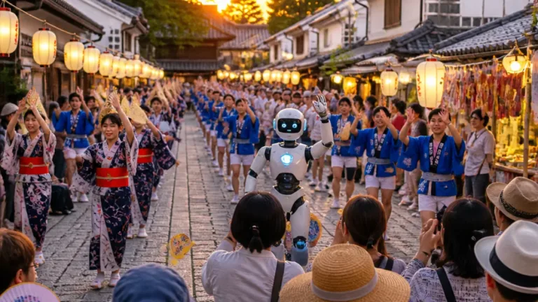倉敷天領夏祭り、ロボットも加わり白壁の町を練り歩く