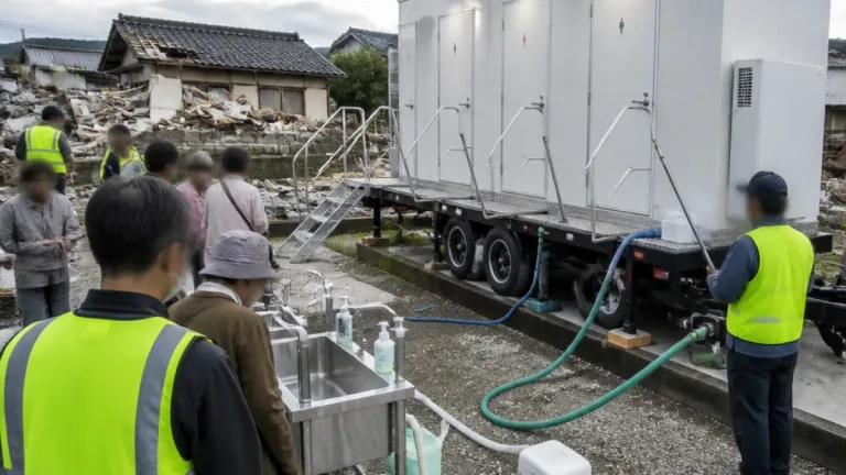 倉敷市がトイレトレーラーを熊本に派遣、被災者の生活支援へ